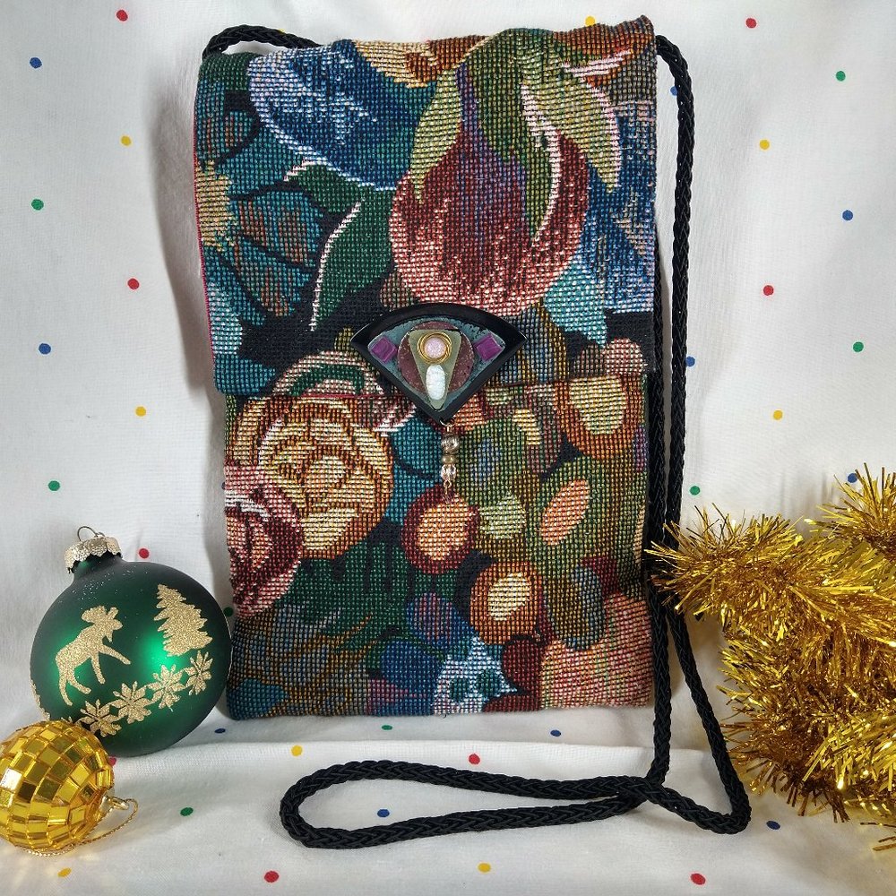Hand Crafted Tapestry Crossbody Bag With Brooch Closure